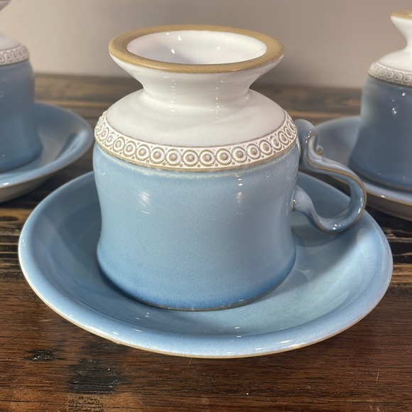 Set of 3 footed vintage Denby cups and saucers - Picture 6 of 10